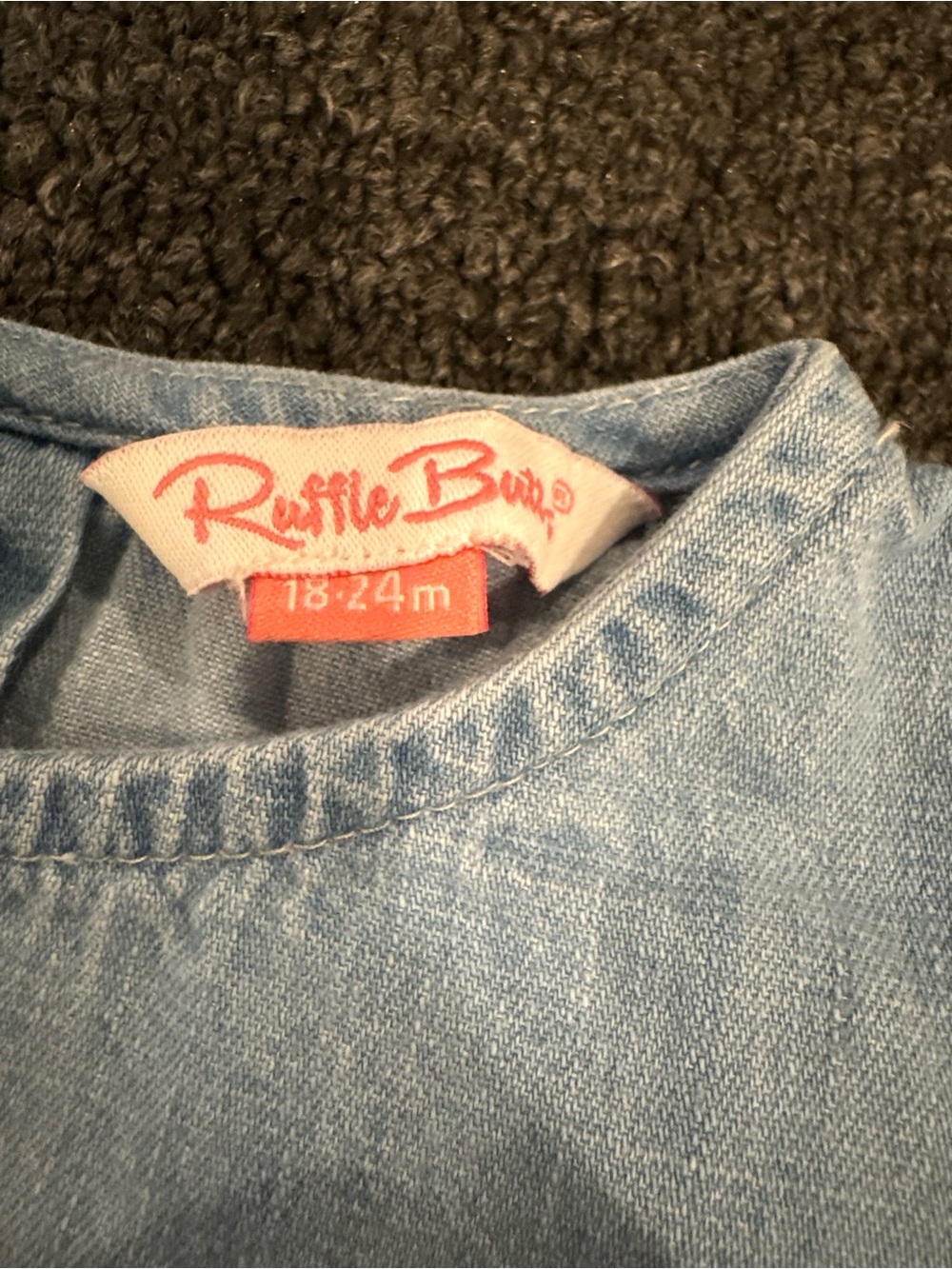 Ruffle Butts Light Blue Denim Ruffle-Trim Long-Sleeve Romper - Picture 3 of 6